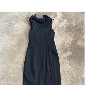 Cache Cocktail Dress Womens Size 6 Black Ruffle V neck sleeveless Mini